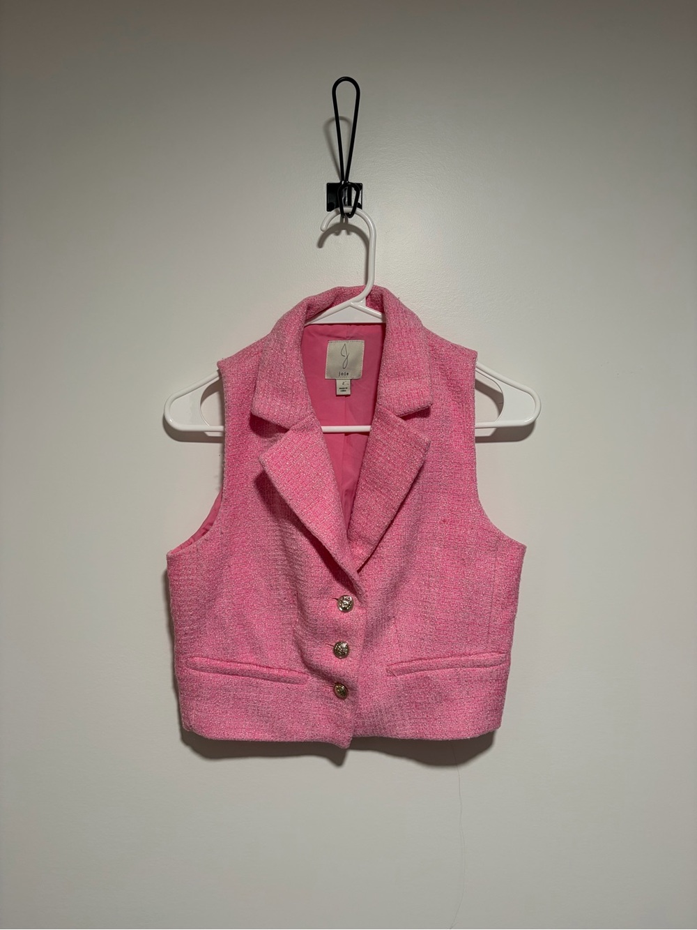 Joie Pink Tweed Cropped Vest Blazer